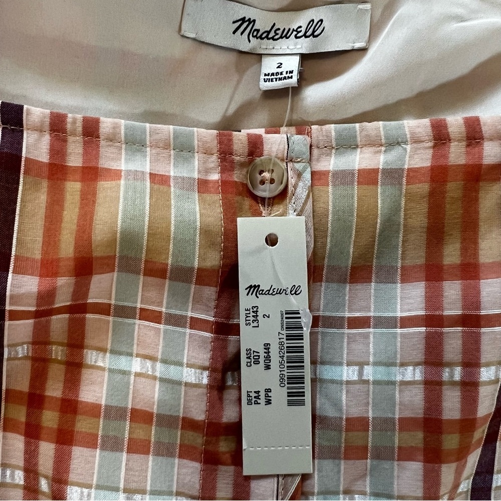 Madewell Silk Blend Orange Shimmer Plaid Mini Dress 2 NWT prairie boho - Picture 15 of 15